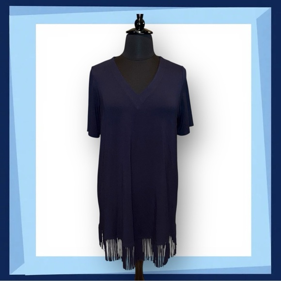 KAREN KANE V-Neck Fringe Dress - Navy Plus 1X - Picture 2 of 15